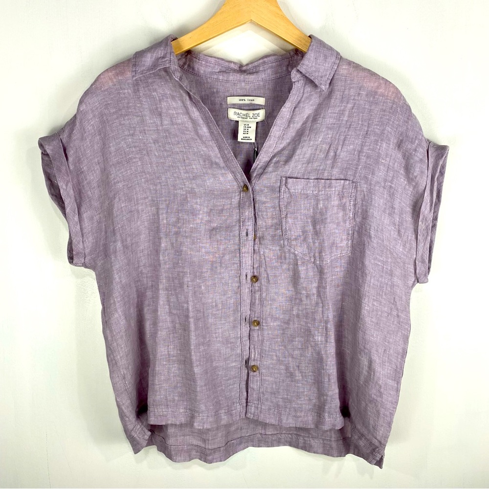 Rachel Zoe Boxy Beachy BOHO 100% Linen Button Up Down Shirt Top Blouse (NWT)